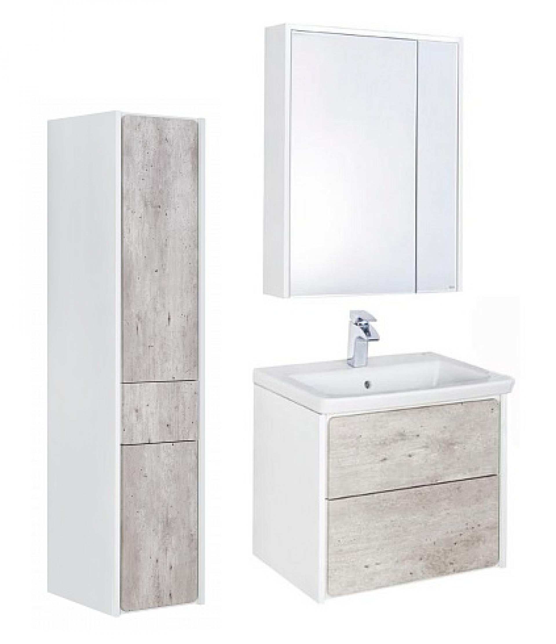 Комплект мебели 70 см Roca Ronda бетон/белый глянец + шкаф-пенал левый