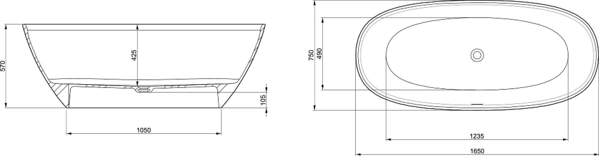 Фото: Ванна из искусственного камня Stonex® Roca Ariana 165х75 см 248470000, белый Roca в каталоге