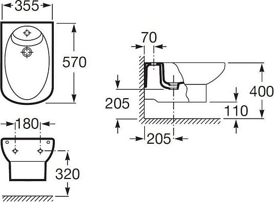 Фото: Комплект Подвесное биде Roca Dama Senso 357515000 + Система инсталляции для биде Grohe Rapid SL 38553001 Roca в каталоге